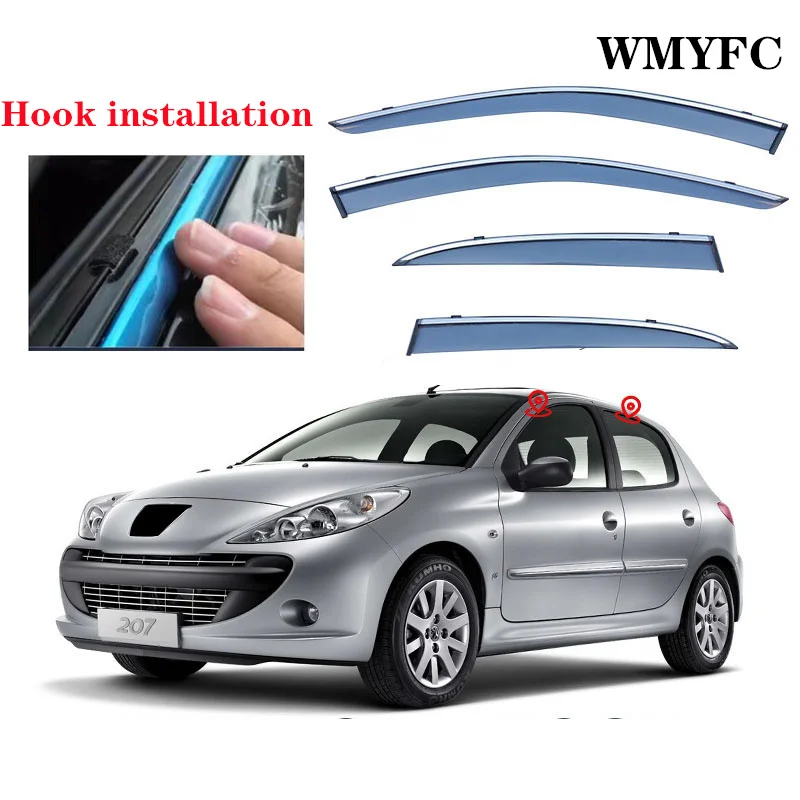 

4x Car Windows Visors for Peugeot 207 2006~2014 2010 Accessories Awnings Sun Rain Protector Shades Guard Deflector Windshied