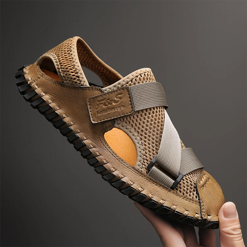 

Men Sandals Summer Designer Casual Beach Shoes Male Outdoor Slippers Sport Leather Non-Slip Loafers Luxury Flats Plus Size 47