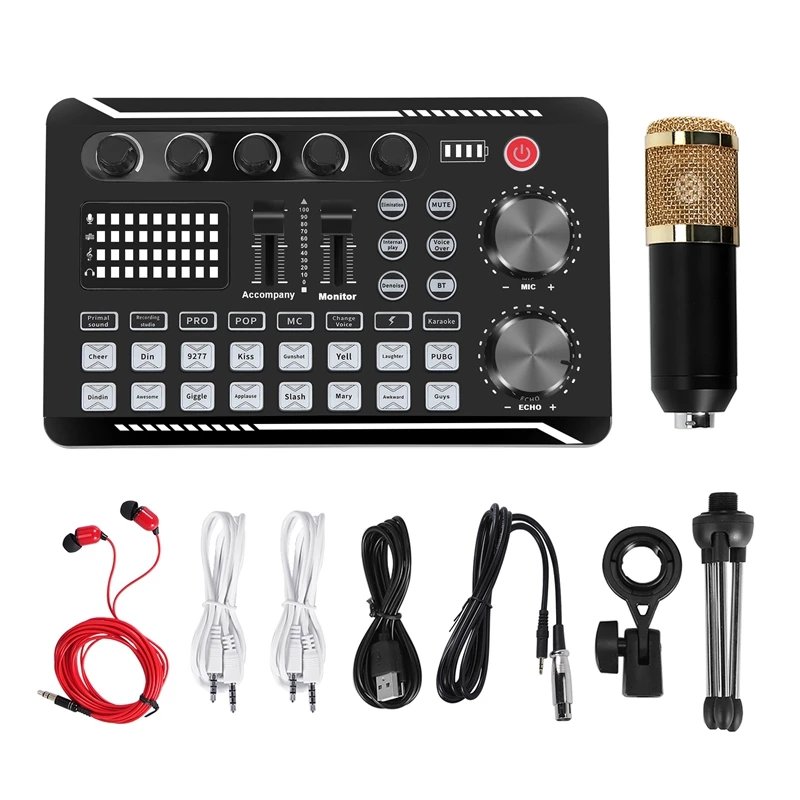 

New F998 Sound Card Kit,BM-800 Microphone Kit,With Live Sound Card,Audio Mixer Condenser PC Gaming Mic,For Streaming/Games