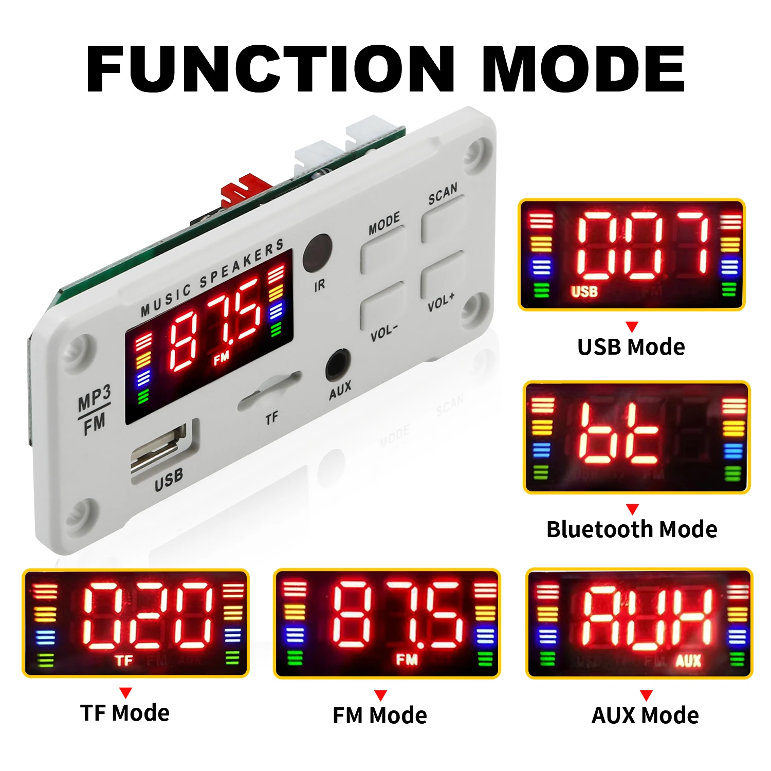 50W Amplifier Bluetooth 5.0 DIY MP3 WAV Decoder Board DC 12V Wireless Car USB MP3 Player TF Card Slot USB FM with Mic Image 3