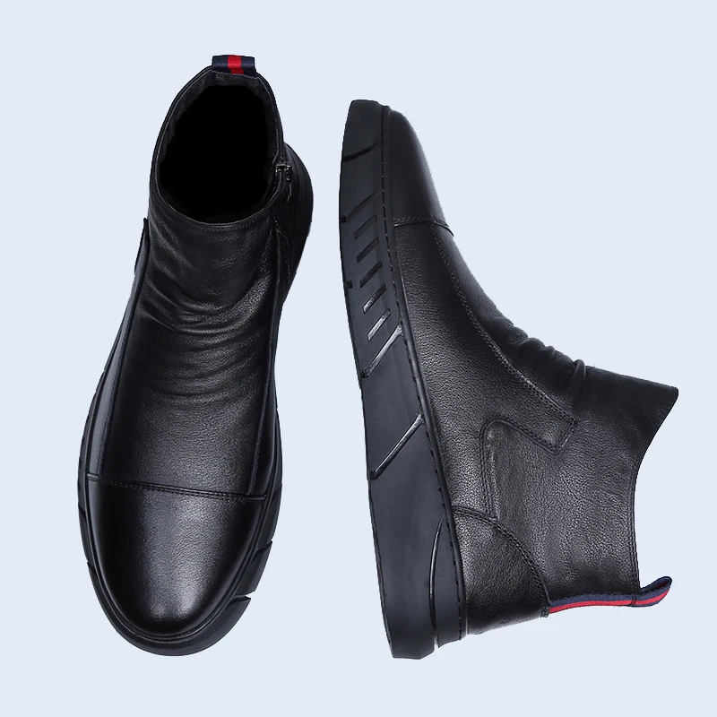 Men Chelsea Boots Handmade Side Zipper Black High Top Soft Sole Spring Autumn British Style Casual Loafers men chelsea boots
