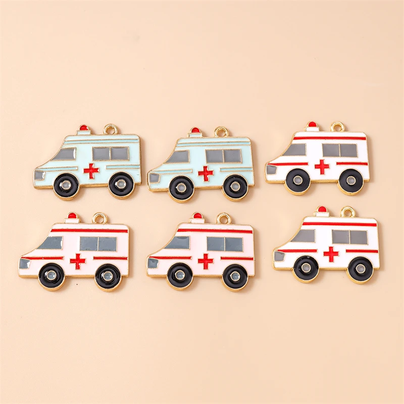 20 Stück 30 x 22 mm niedliche Emaille-Anhänger für medizinische Krankenwagen, für die Herstellung von Halsketten, Ohrringen, Armbändern, DIY-Handwerk, Schmuckzubehör