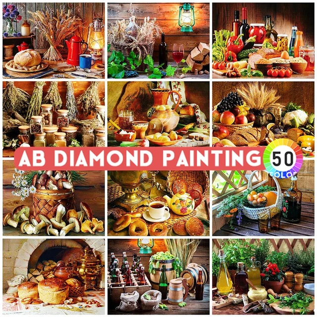 5D AB Diamond Painting Table Wine Food Square Diamond Cross Stitch Set  Diamond Mosaic Art Picture