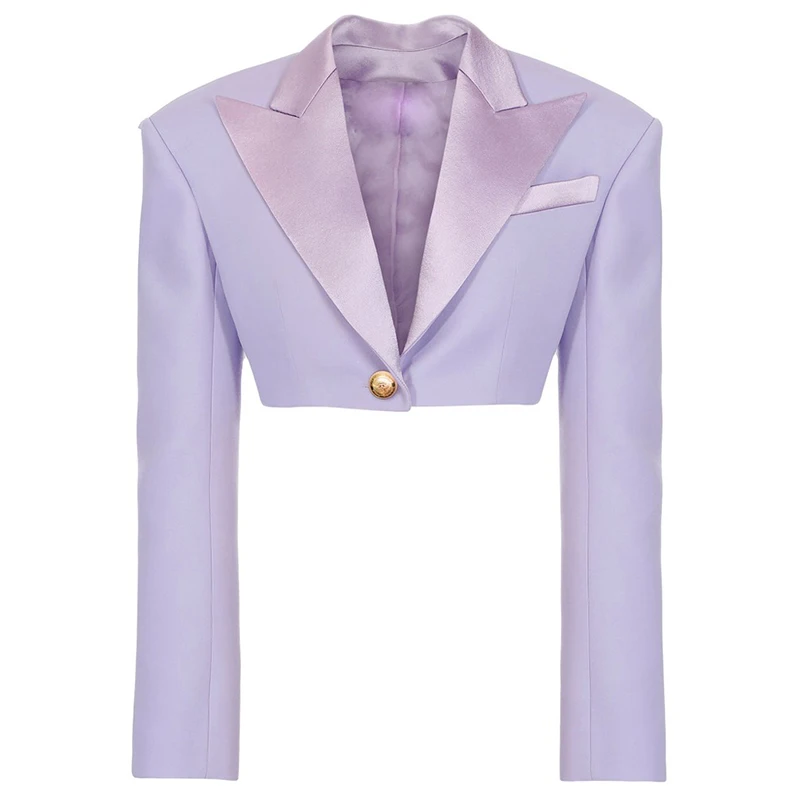 

HIGH STREET Newest 2023 Designer Blazer Women's Satin Collar Single Button Crop Blazer Jacket