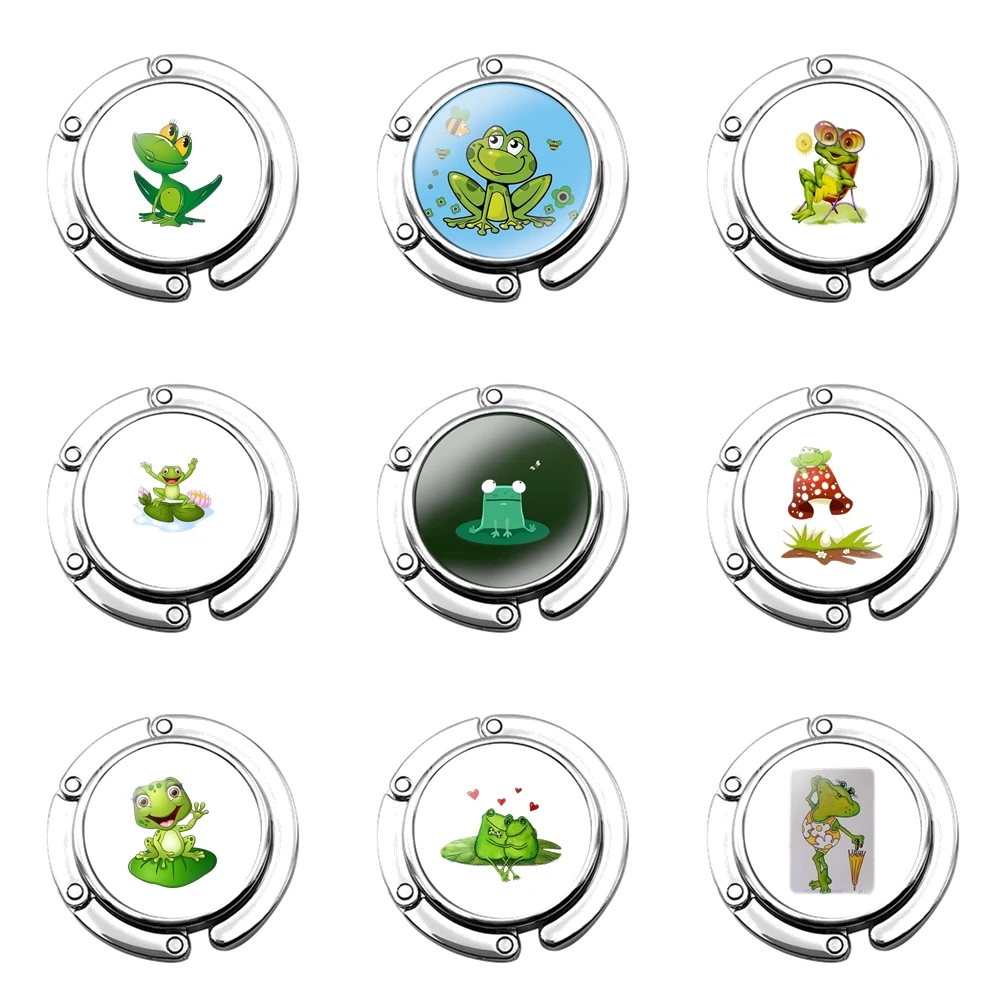 

Cute Green Frog Foldable Purse Hook for Women's Table Handbag Storage Folding Decor Table Hook Cartoon Design Fashion Creative