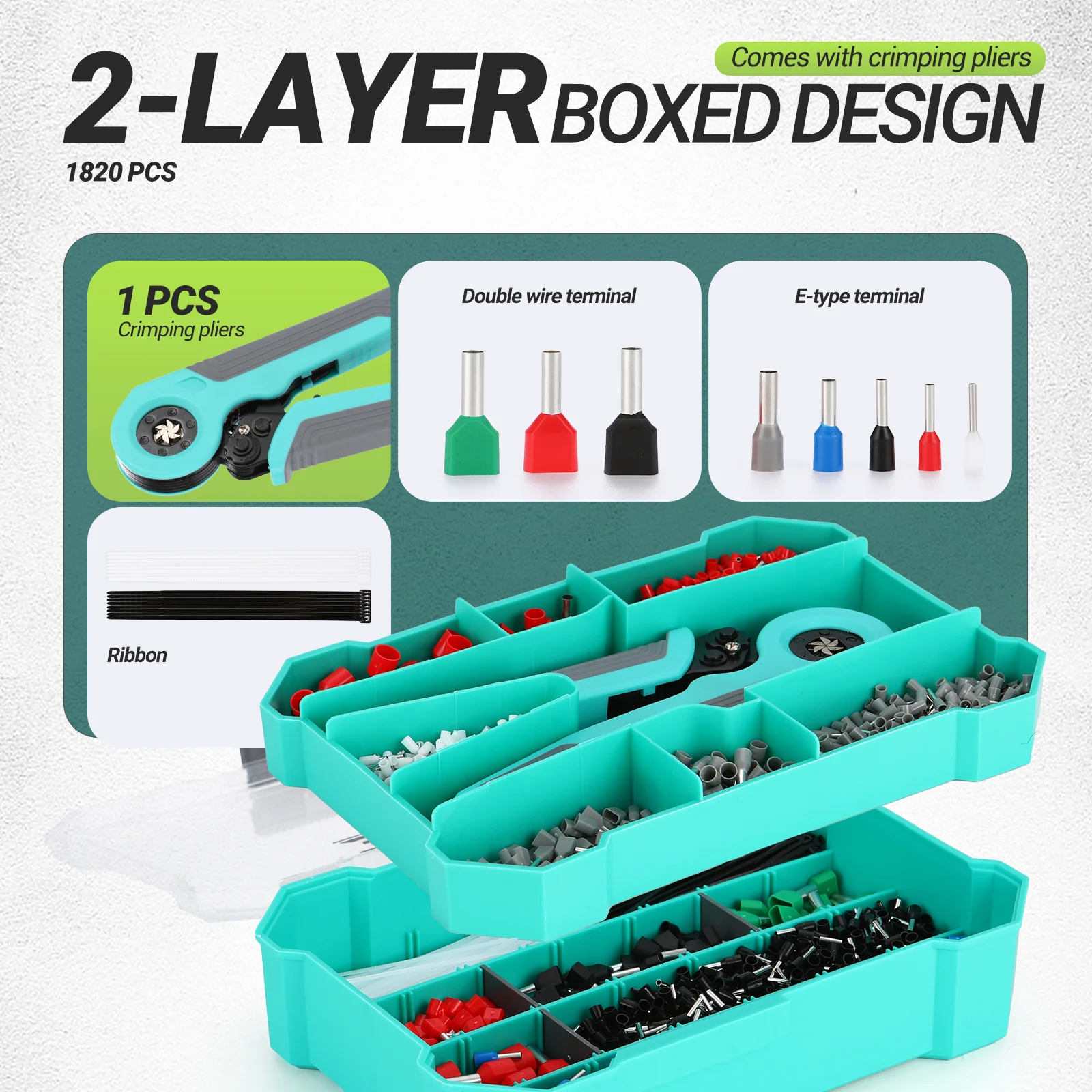 Kit Pince à Sertir Cliquet 10-6/10-4 AWG + Bornes 1820 pièces