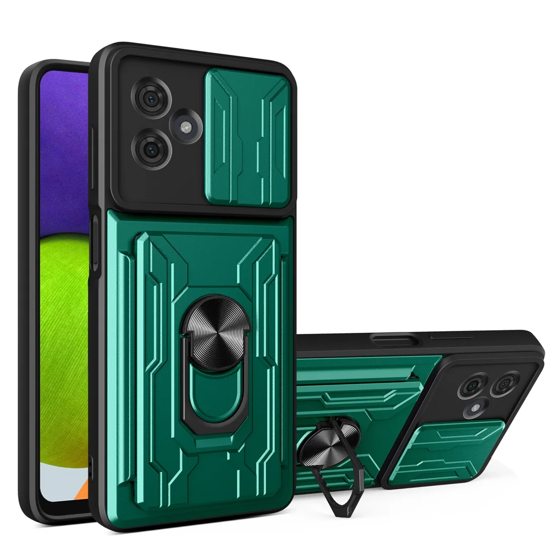 Sleek Protective Moto G Phone Case with Camera Cover, Card Holder, and Kickstand