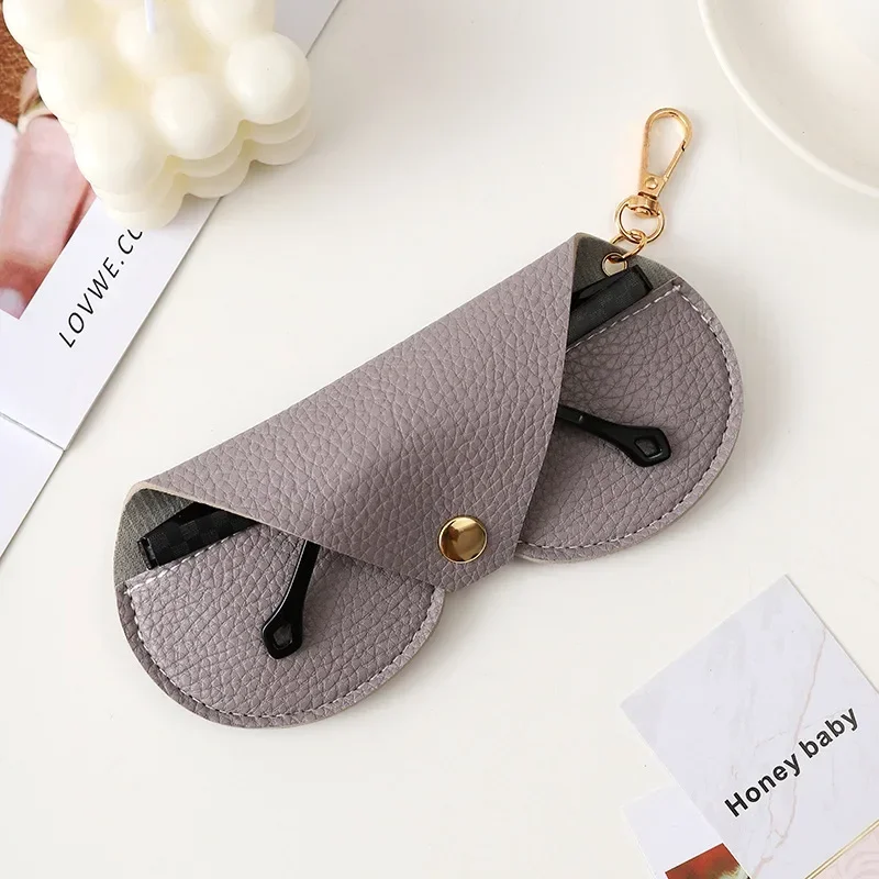 Cute Hanging PU Leather Sunglasses Reading Glasses Storage Bag Litchi Embossed Portable Travel Eyewear Holder