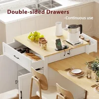 82.7"-56" Kitchen Island with Extendable Dining Table Faux Mable Kitchen Cart with Power Outlet Double-Sized Storage Rolling Ki 5