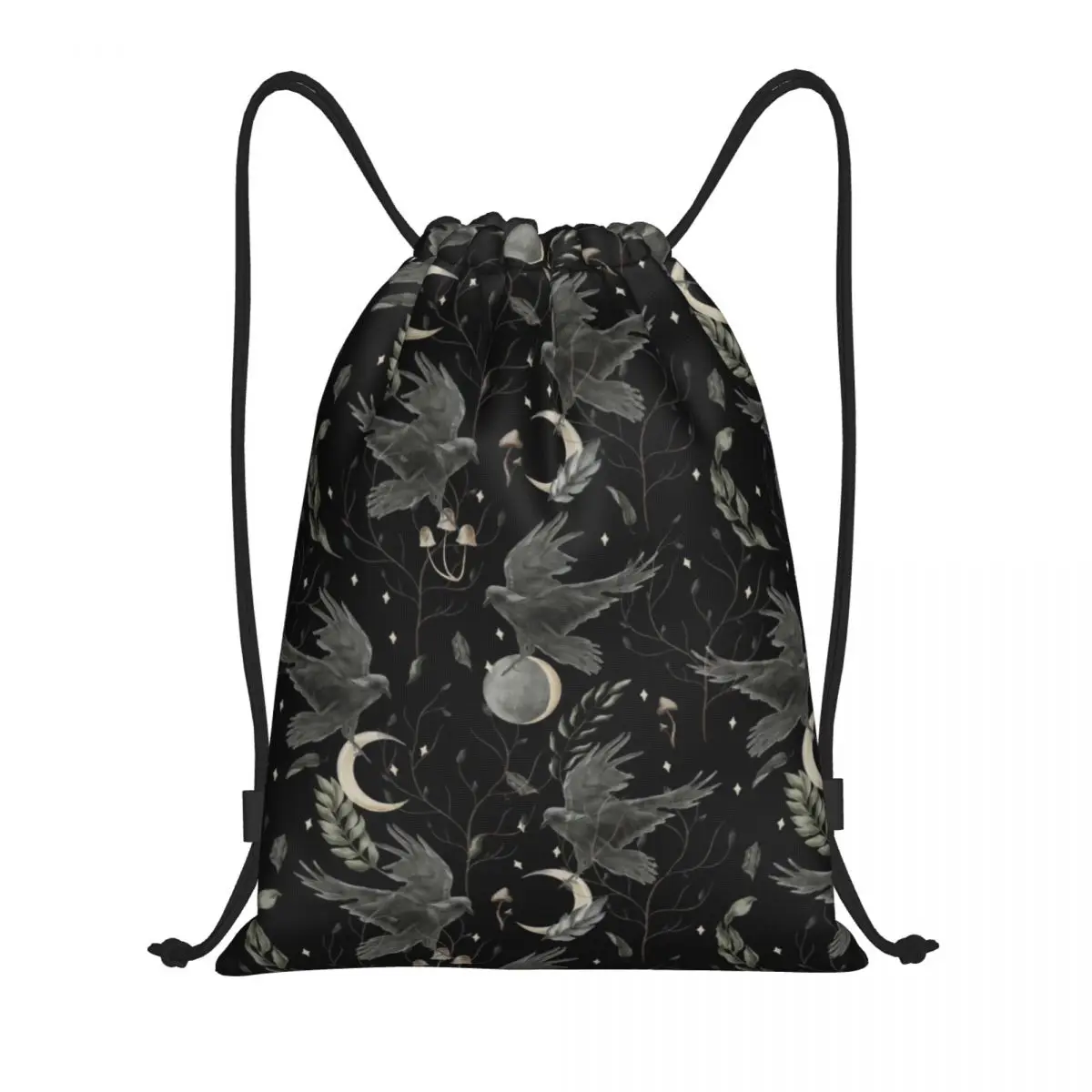 

Crow Moon Drawstring Backpack Women Men Sport Gym Sackpack Foldable Halloween Spooky Witch Training Bag Sack