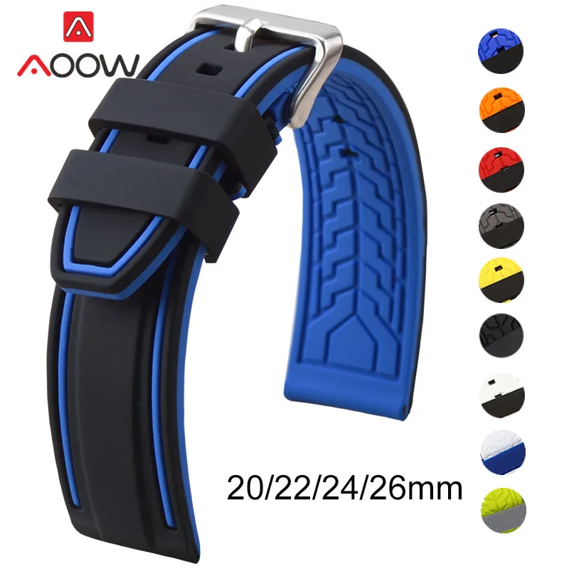 

Universal Silicone Strap 20/22/24/26mm Sport Waterproof Men Double Color Rubber Replacement Bracelet Band Belt Watch Accessories