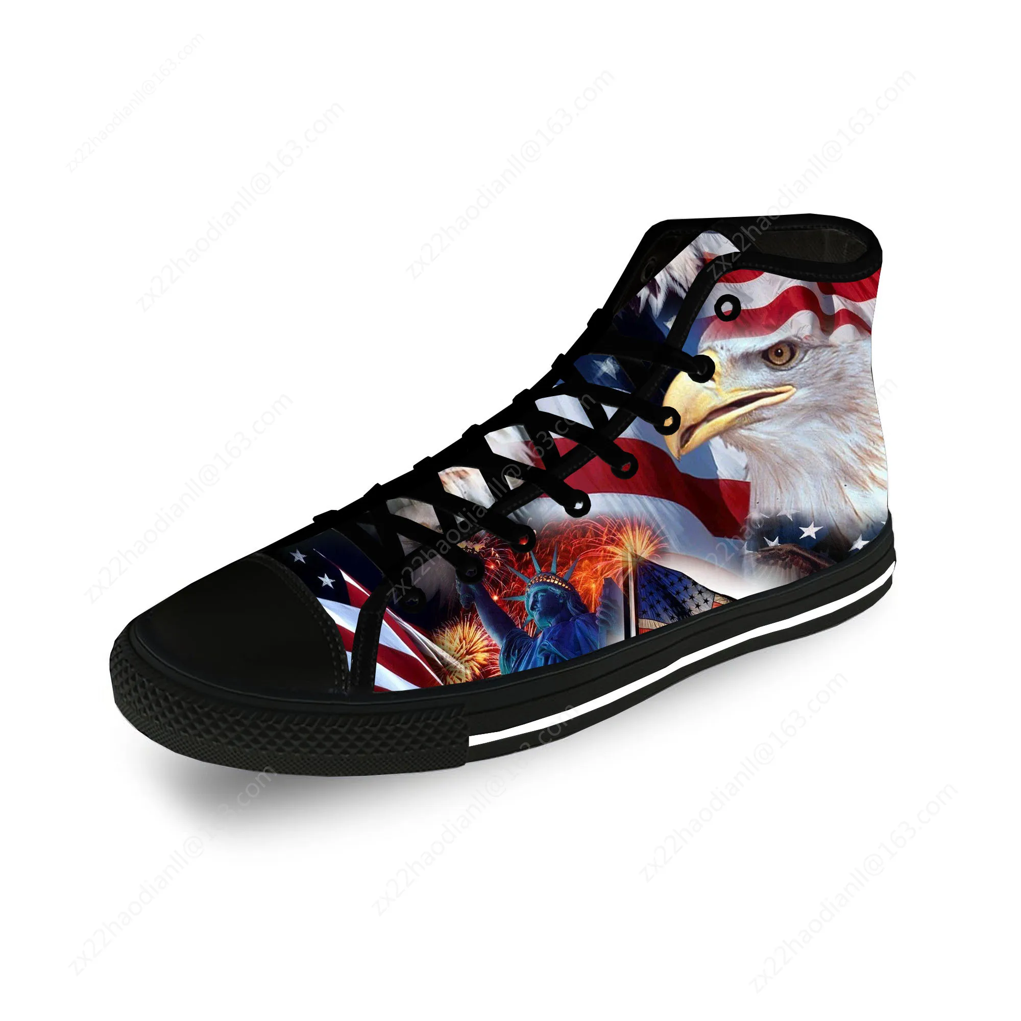USA American Flag Stars Patriotic Lightweight Cloth 3D Print Fashion High Top Canvas Shoes Men Women Casual Breathable Sneakers