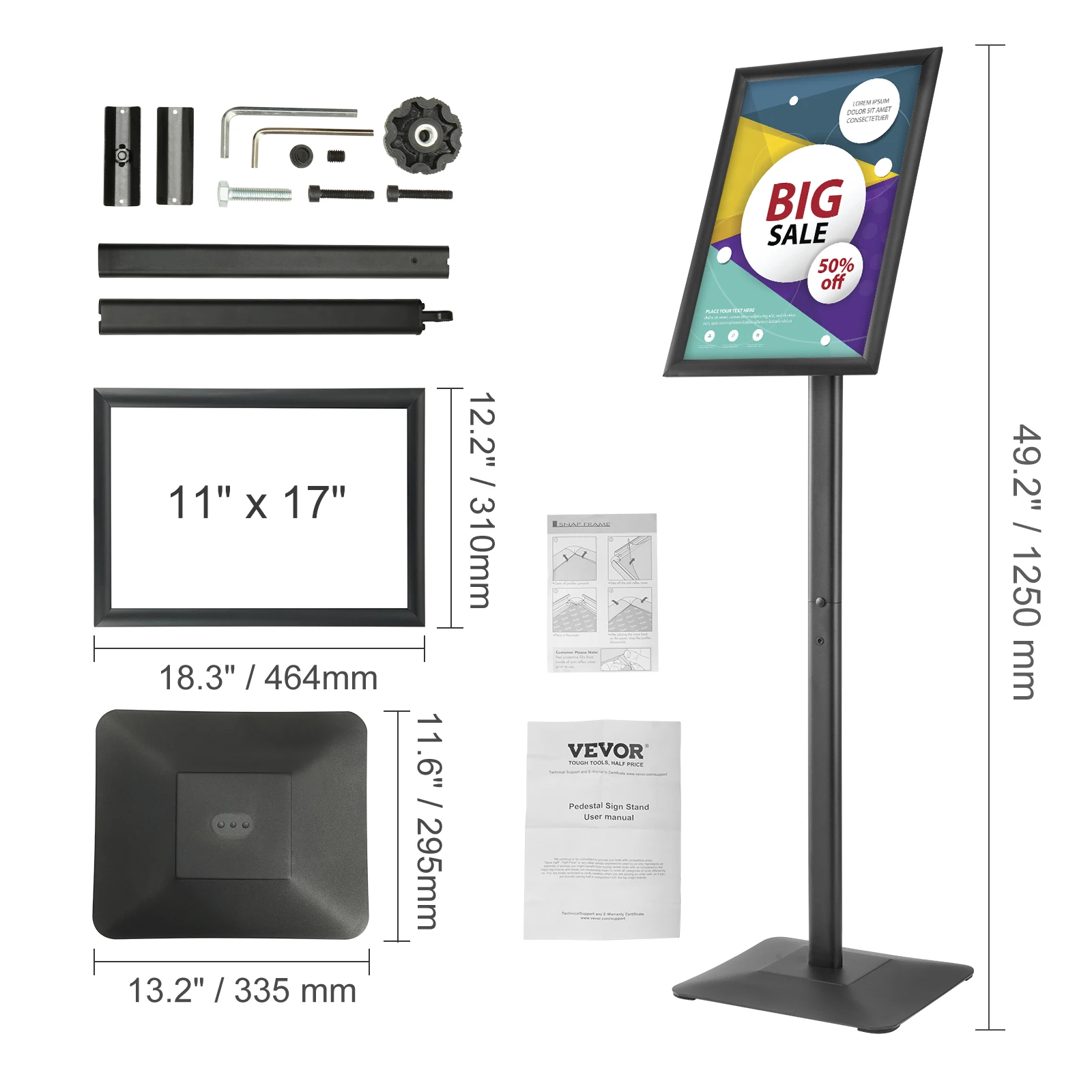 VEVOR Pedestal Sign Holder 8.5 x 11 inch Vertical and Horizontal Adjustable Poster Stand Heavy-Duty Floor Standing Sign Holder with Metal Base for