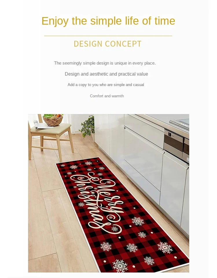 Christmas Kitchen Floor Mat Long Non-Slip Absorbent Floor Mat Household Kitchen Dirt Resistant Mat Door Mat Long Santa Carpet