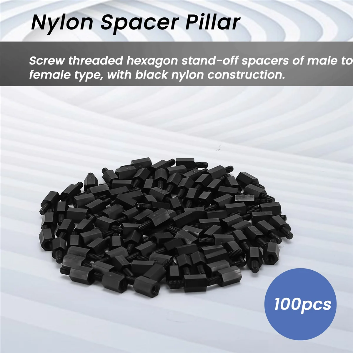 100-Pack Nylon Hex Standoff Spacers – M2 X 10mm + 6mm, White, 94V-2 Flame Rated – For PCB, Electronics, Machine Enclosures