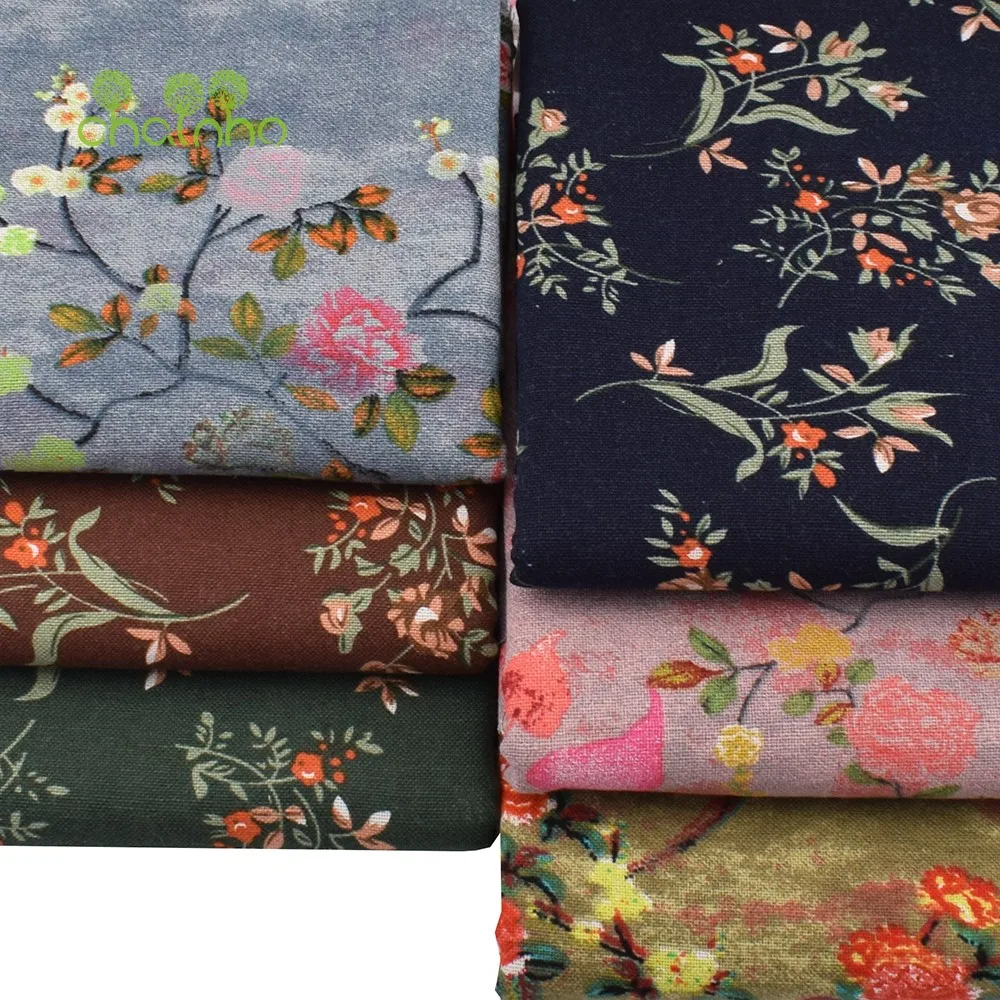 Chainho,Printed Cotton Linen Fabric,DIY Quilting & Sewing Material,Patchwork Cloth,Floral Series,For Dress,Cushion,Bag,CL33