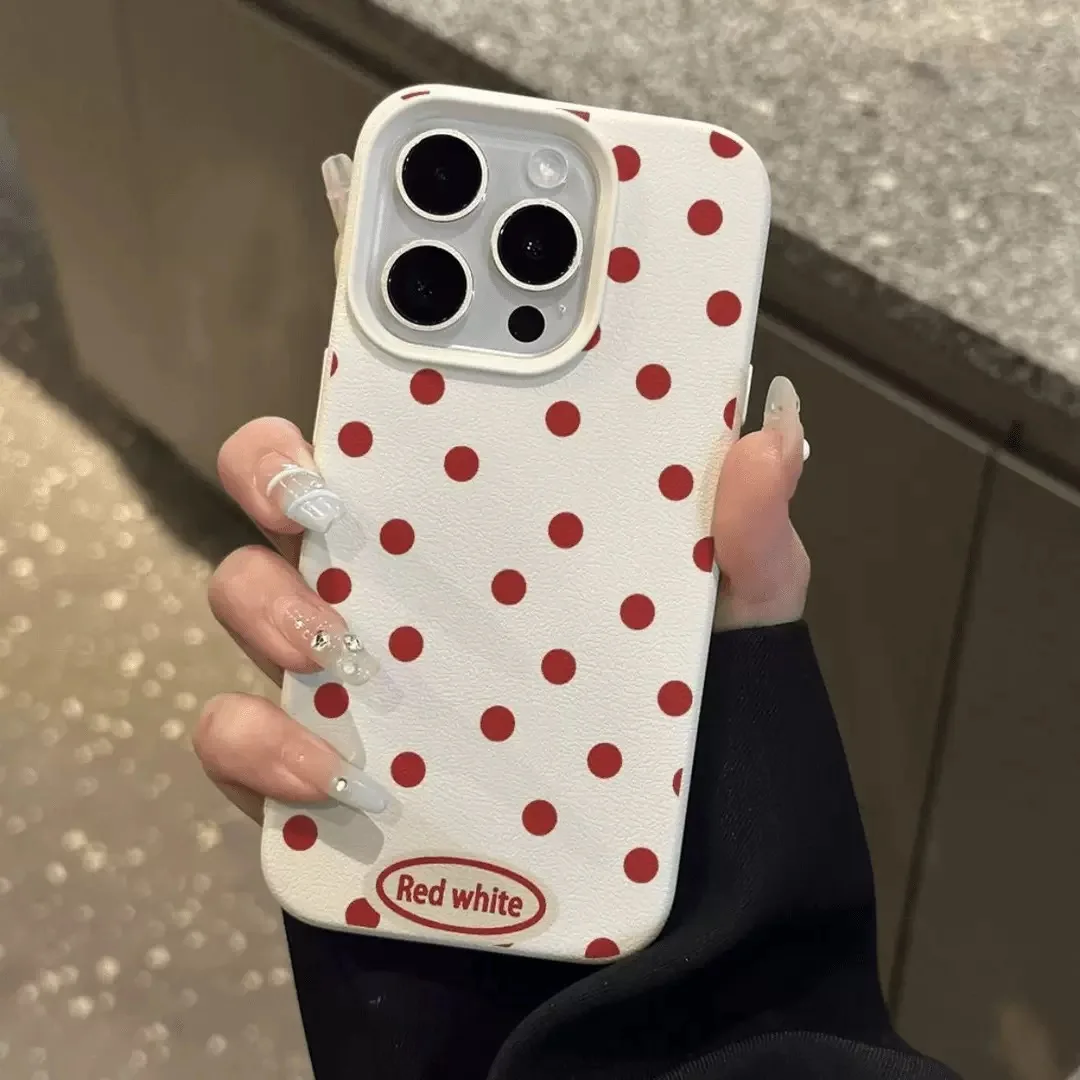 Elegant Pink Polka Dot Lichee Leather Pattern Phone Case - Shockproof Design