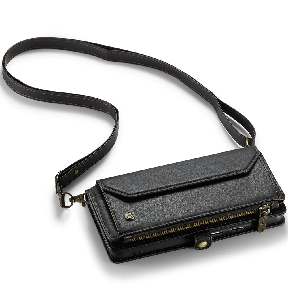 Retro Leather Wallet Phone Case with Magnetic Closure and Trifold Holder