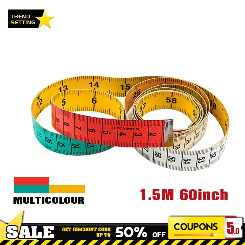 

1pc 1.5M 60inch Color Soft Measuring Tape Garment Scale Body Measuring Ruler Sewing Double-sided Flat Tape With Buttons