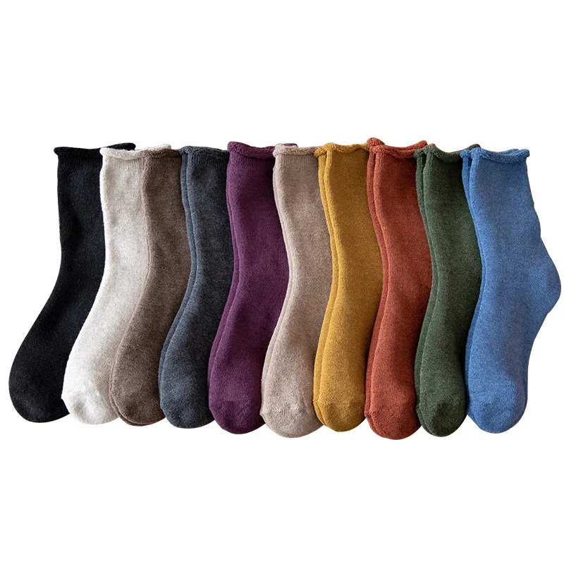 Women Mid-tube Curling Socks Japanese Harajuku Four Seasons Curling Cotton Socks Color Random 5 Pairs