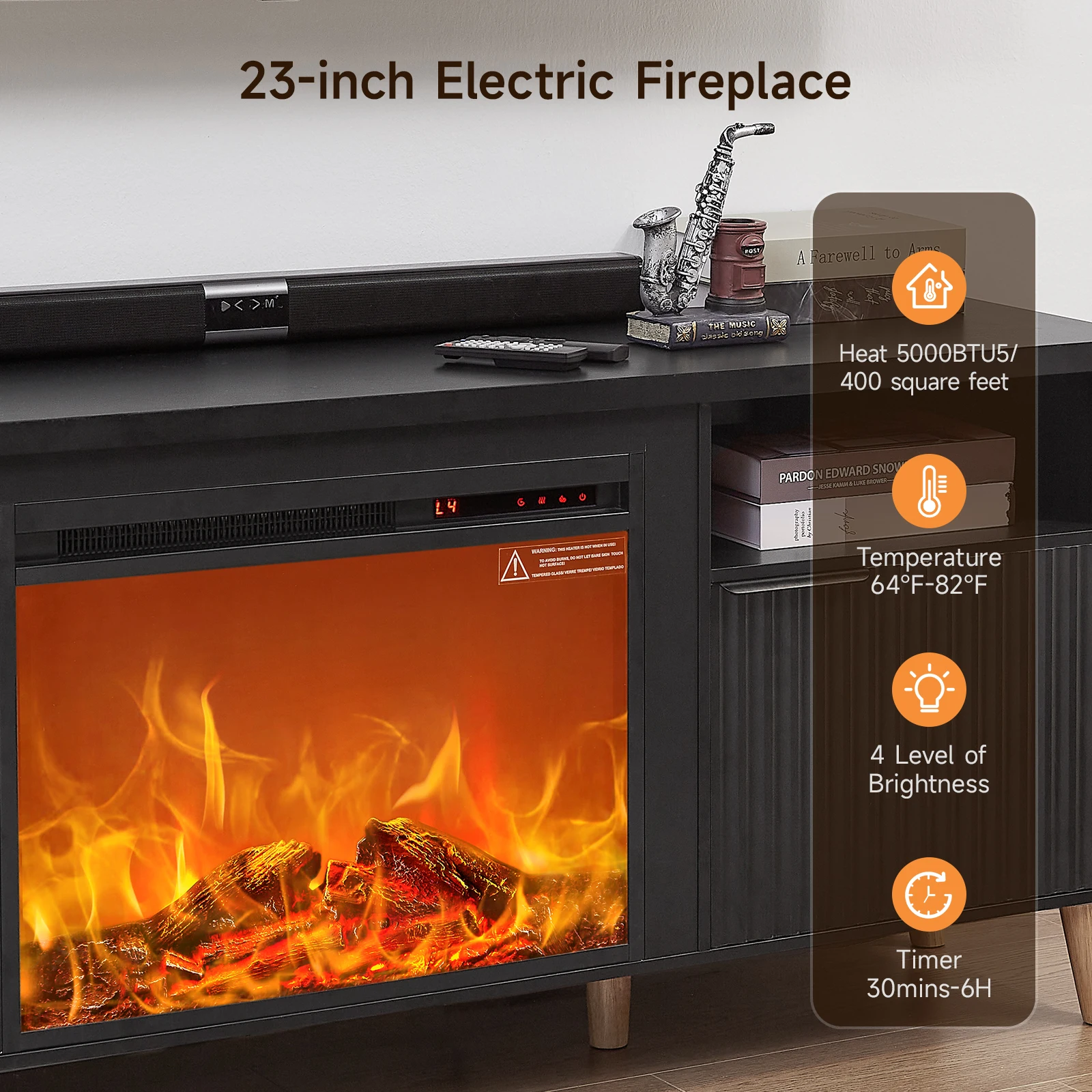 65" Fireplace TV Stand w/ 23" Electric Fireplace,Modern Media Entertainment Center Console Table for TVs up to 70'' 6