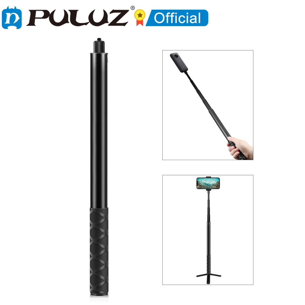 Puluz-vara de Metal Selfie Monopé com Adaptador Invisível Base e Parafuso para Insta360 One rs x2 x3 150cm 110cm 70cm