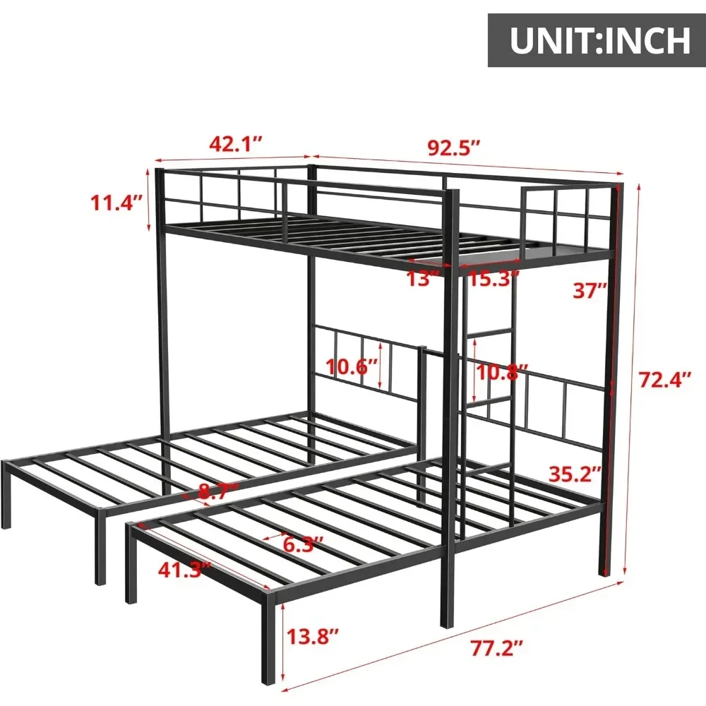 Triple Bunk Bed,Twin Bunk Beds for 3 with Guardrails,Ladder & Upper-Bed Platform,Detachable 3 Bunk Beds for Children,Black 2