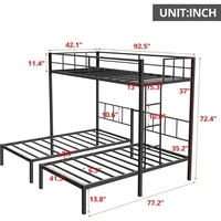 Triple Bunk Bed,Twin Bunk Beds for 3 with Guardrails,Ladder & Upper-Bed Platform,Detachable 3 Bunk Beds for Children,Black 2