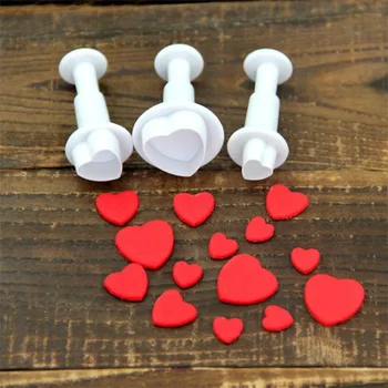 3Pcs/Set Heart Cake Decorating Tools Cake Plunger Cookie Cutter Diy Mold Kitchen Accessories Cookie Stamp Baking Accessories