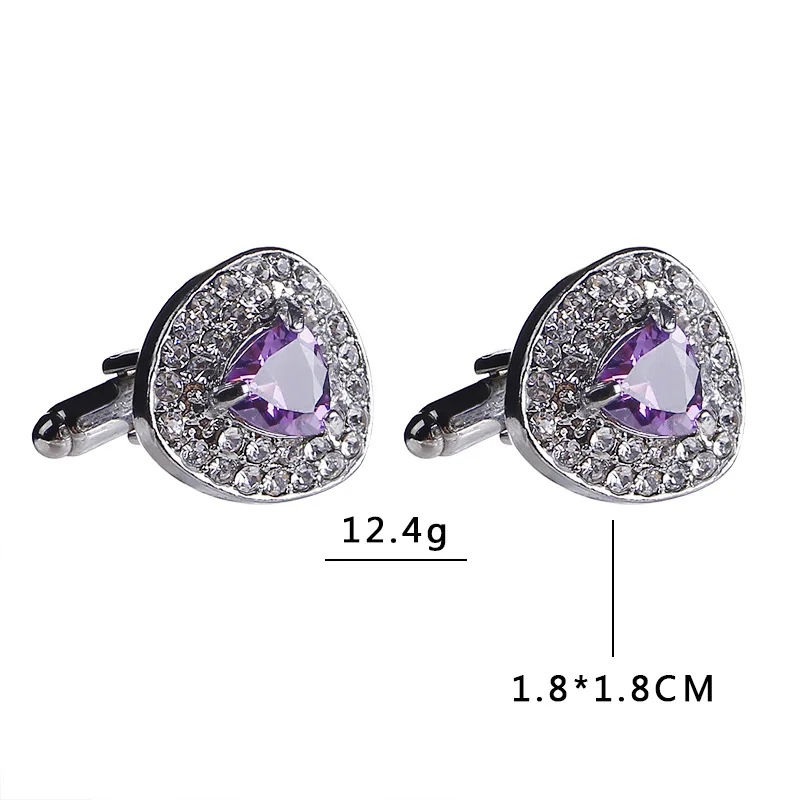 Luxury Cufflinks Zircon Black Purple Crystal Cuff Botton French Shirts Cuff Links Men's Wedding Business Jewelry High Quality