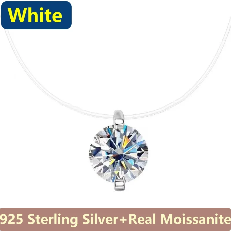 0.5-3ct Renkli Mozanit Elmas Kolye Kolye Kadınlar Için S925 Gümüş Takı Görünmez Şeffaf Çizgi Klavikula Zinciri