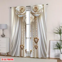 Rideaux transparents floraux élégants, 2 pièces, imprimé cœur rose crème et or pour salon, chambre à coucher, cuisine 1