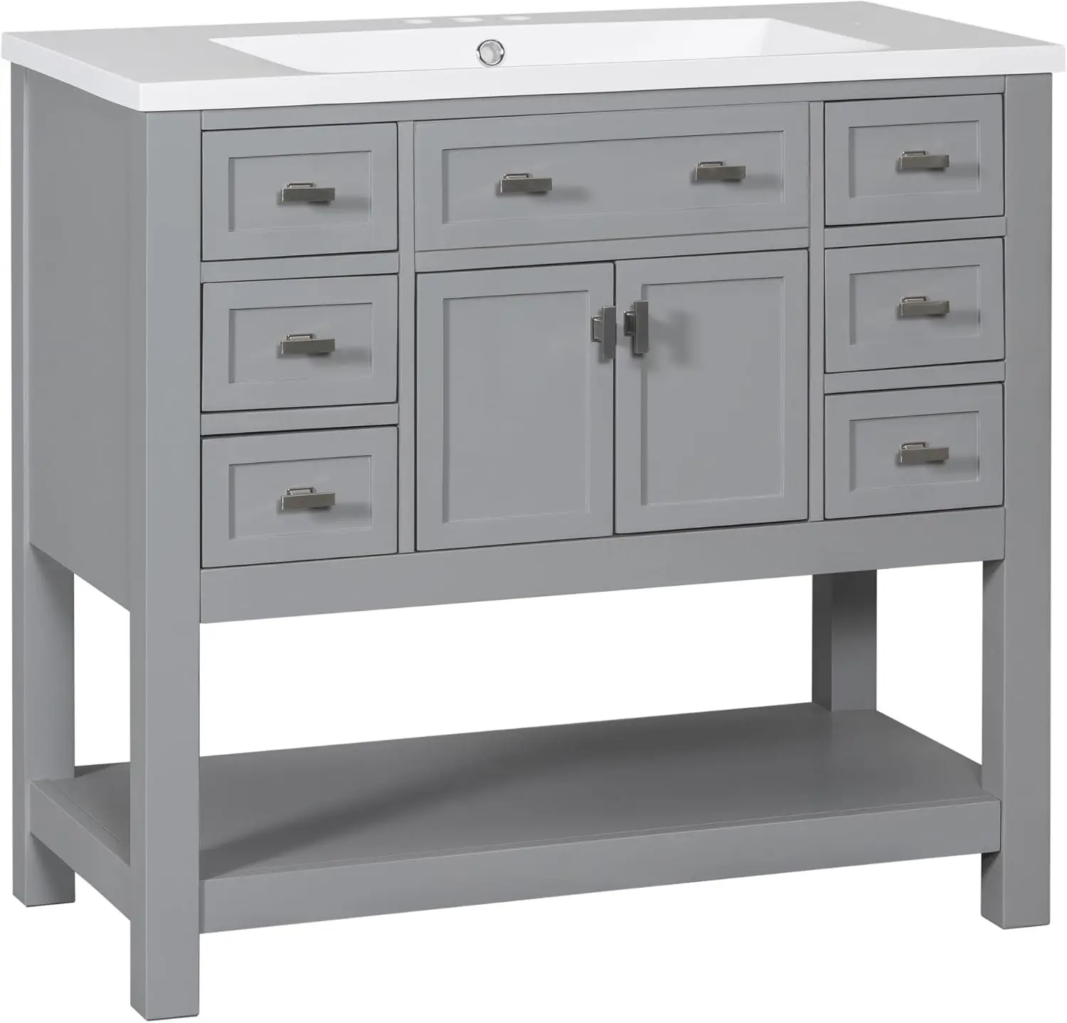 36'' Bathroom Vanity with Single Sink Combo, Modern Bathroom Sink Cabinet with 2 Soft Closing Doors & 6 Drawers 4