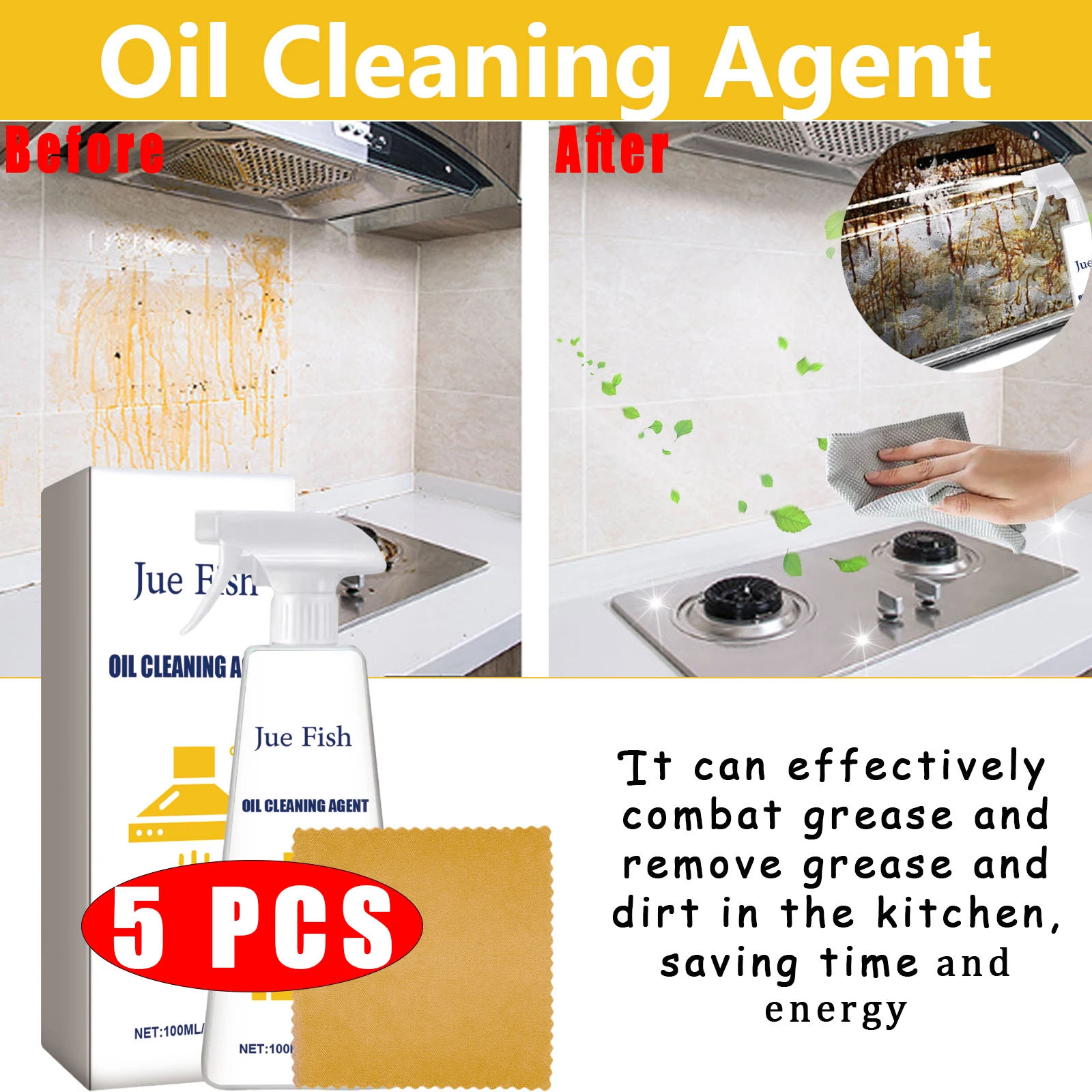 5pcs Oil Cleaner Spray Powerful Kitchen Cookware Oil Stain Removal Magic Degreaser Foam Agents Range Hood Oven Grease Cleaning