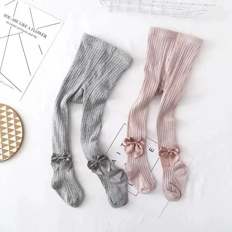 Cute Bowknot Knitted Tights For Girls Cotton Winter Girls Tights High Waist Children Pantyhose Baby Girl Toddler knitted tights