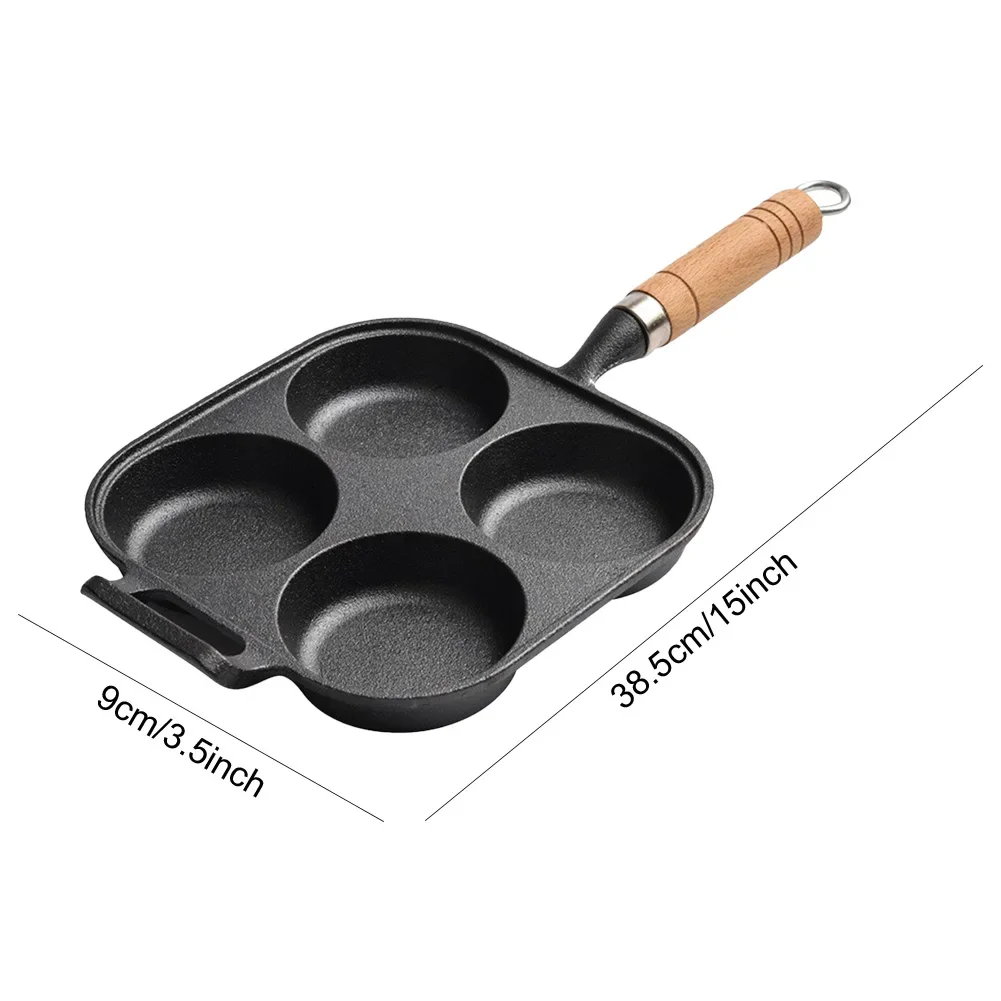 4 Hole Cast Iron Omelet Pan Heart-Shaped Non-Stick Breakfast Egg Pan Breakfast Grill Cooking Pot Egg Frying Pancake