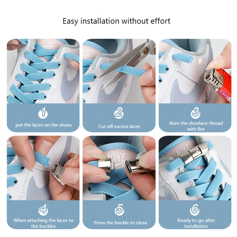 Shoelaces without Ties No Tie Press Lock Elastic 8MM Widened Flat for Shoes Kids Adult
