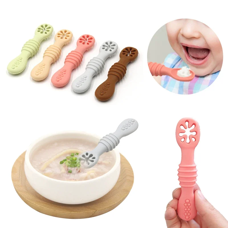 Silicone Feeding Spoon Cutlery Set Learning Spoons Fork Spoon Set Baby 1PCS Lovely Learning Spoons Utensils Set Adorable Toddler Tableware Teether Toys Feeding Scoop Training
