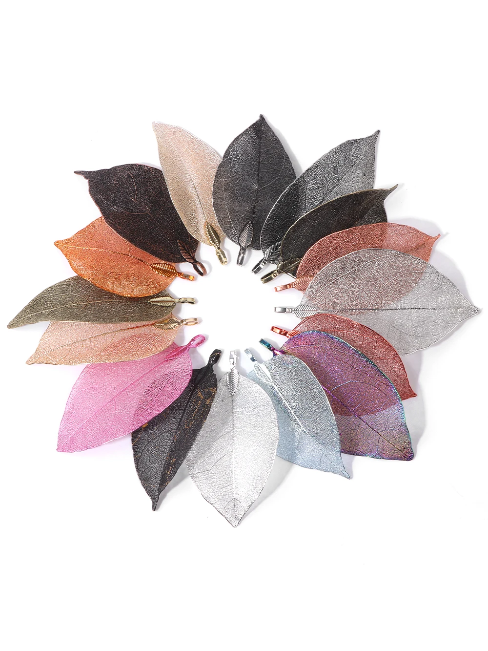 5 Teile/los Galvani Blätter Anhänger Bunte Natürliche Hohl Lange Blatt Charme für Schmuck Machen DIY Halskette Armband Ohrringe – Detail 3