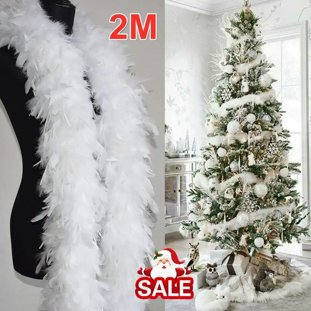 2M Christmas Tree White Feather Boa Strip Xmas Ribbon Party Garland Decor