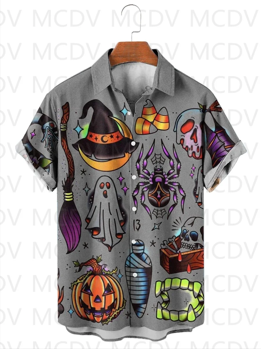 

Men's For Women's Hawaiian Shirt Fun Halloween Tattoo Print Casual Print Shirt