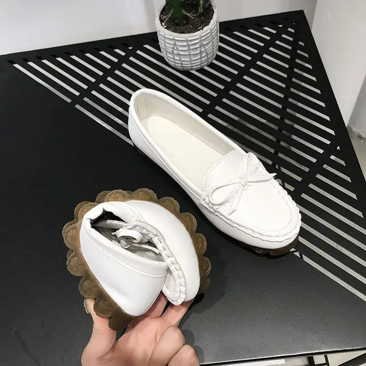 Peas Shoes Spring and Autumn Flat Bottom Shallow Mouth Bow Women's Shoes Casual Slip-on Slip-on Shoes Loafers Mother Shoes 35-43