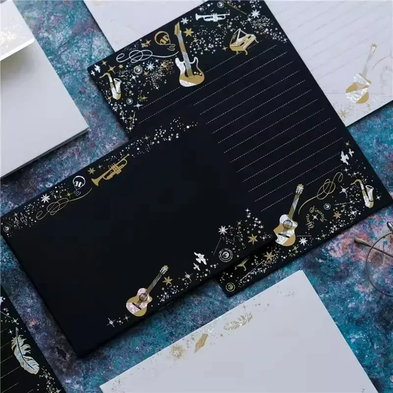 Black white feather paper envelopes bronzing letter pads wedding party invitation card cover gift packaging Korean stationery kraft paper envelopes