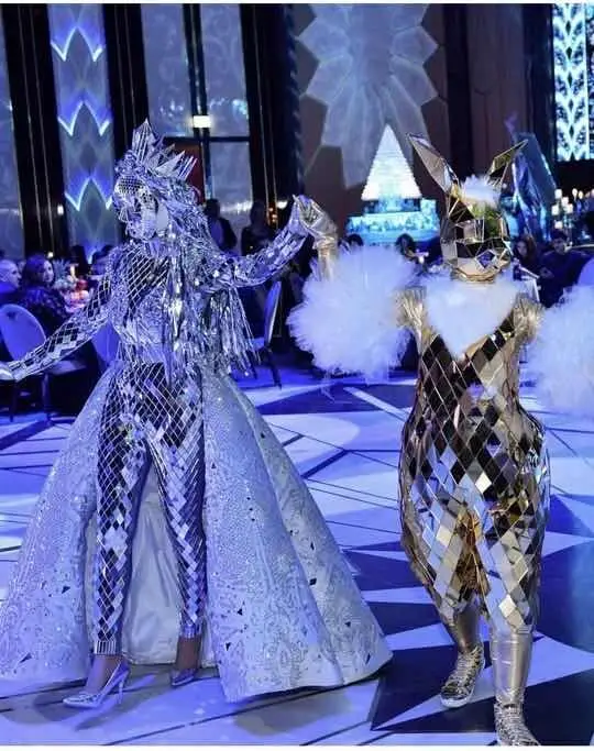 

Stage show sparkly mirror costume performance men suit men women party music festival parade glass clothing