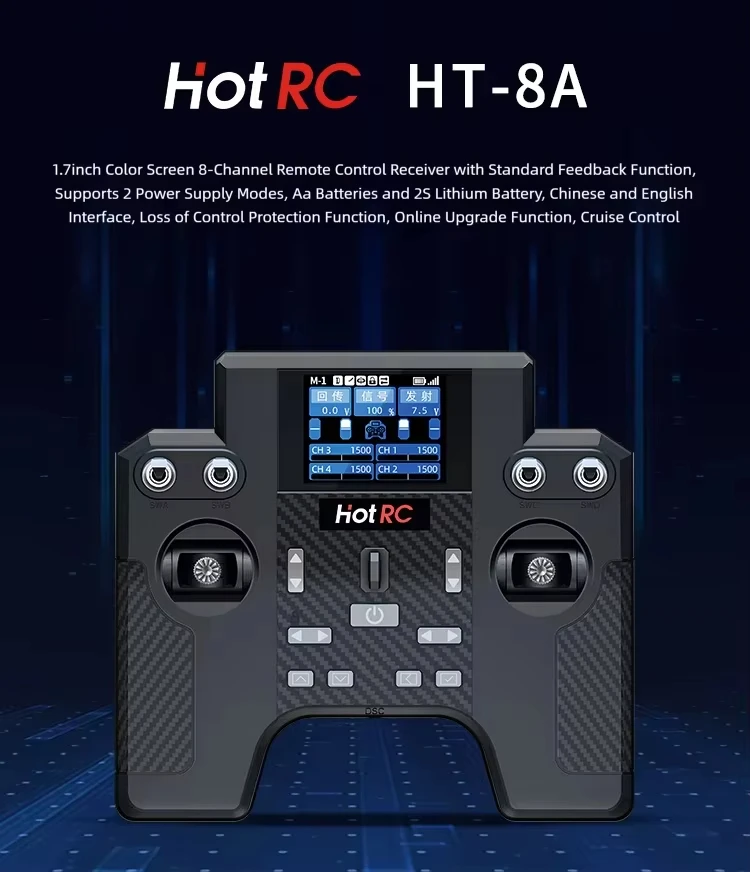 Émetteur RC HotRC HT-8A 8CH 2.4GHz pour hélicoptère avion voiture bateau