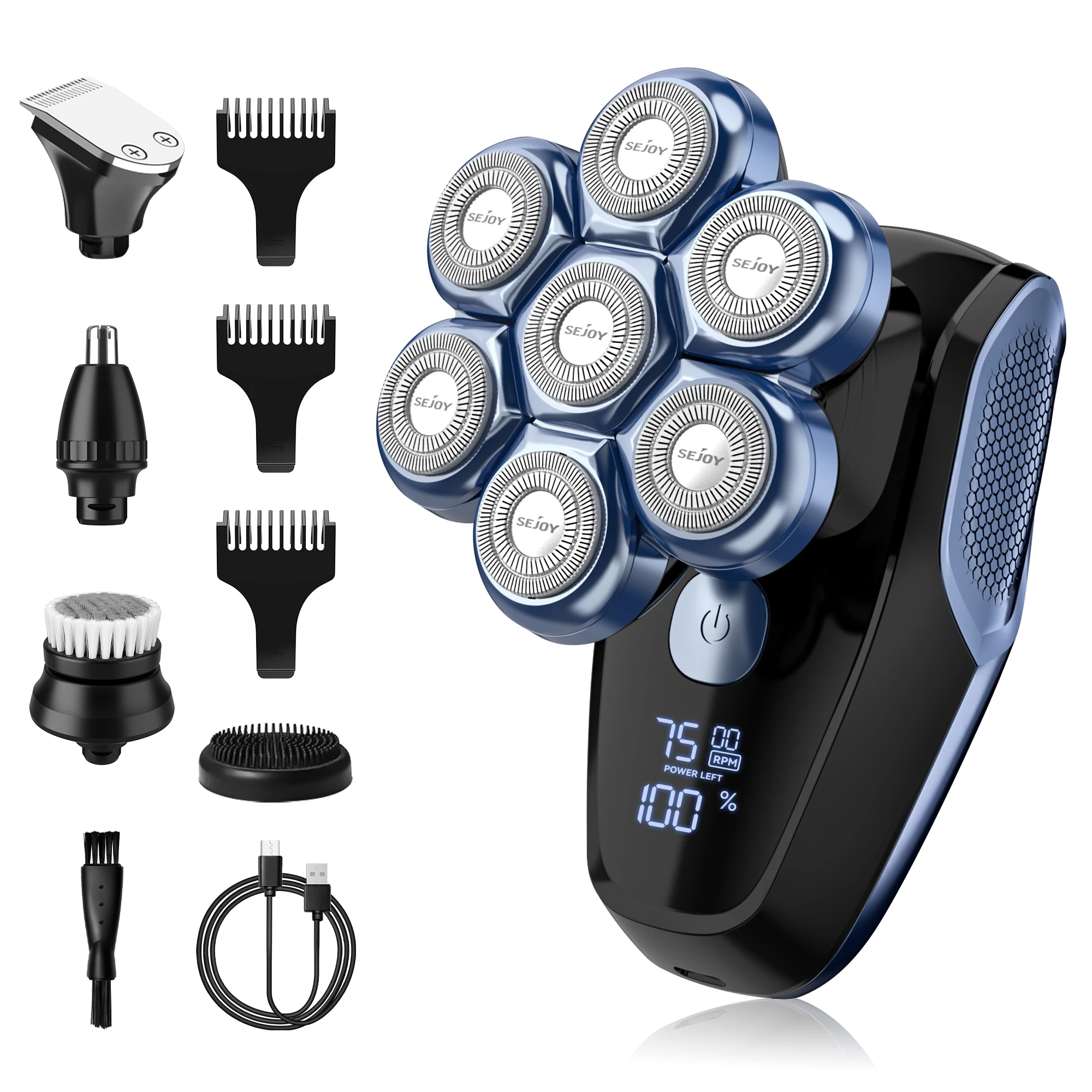Electric Head & Body Hair Shaver for Mens Cordless Rechargeable Wet/Dry Skull Bald Head Razor with Rotary Blades,Nose Trimmer