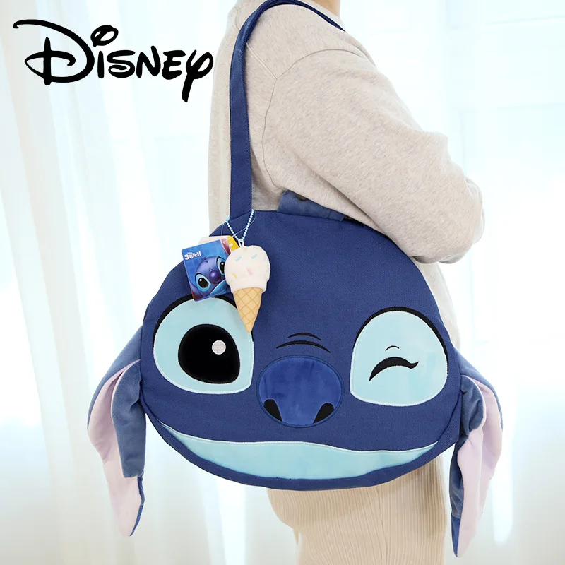 

New Disney Girl Lotso Stitch Cartoon One Shoulder Bag Fashion With Cute Winnie Bear Plush Handbag Change Children's Gifts