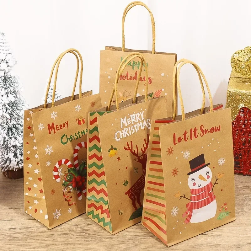 Gift Bags Christmas Gift Bags Christmas Candy Packaging 20/5pcs Christmas Kraft Paper Handbags
