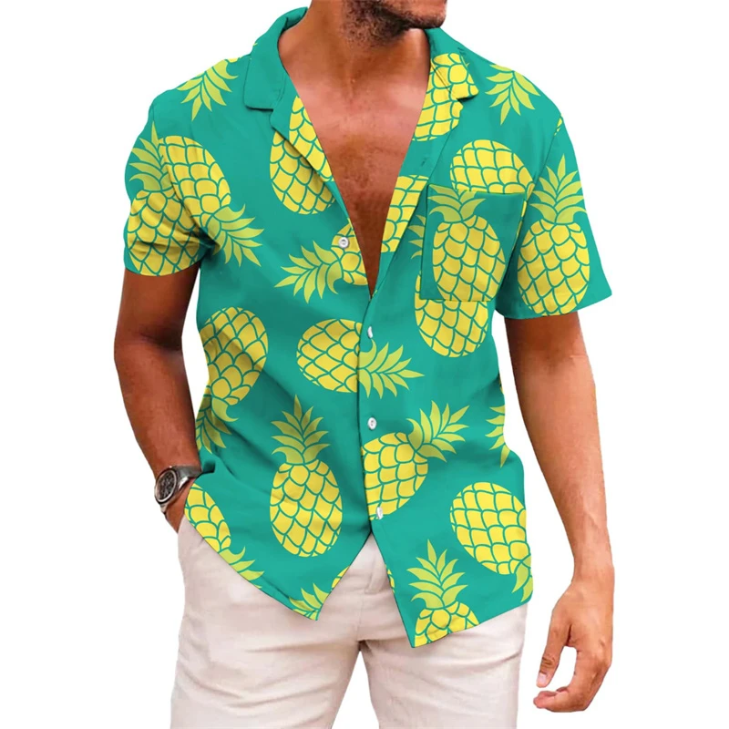 Men's shirt printed lapel summer short-sleeved Hawaiian simple new style daily vacation breathable casual and comfortable 2