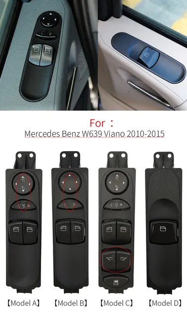 Bouton Lève-vitre Compatible Mercedes Viano, Vito, Mixto (2003-2014) - Remplace 6395451413, A6395450613